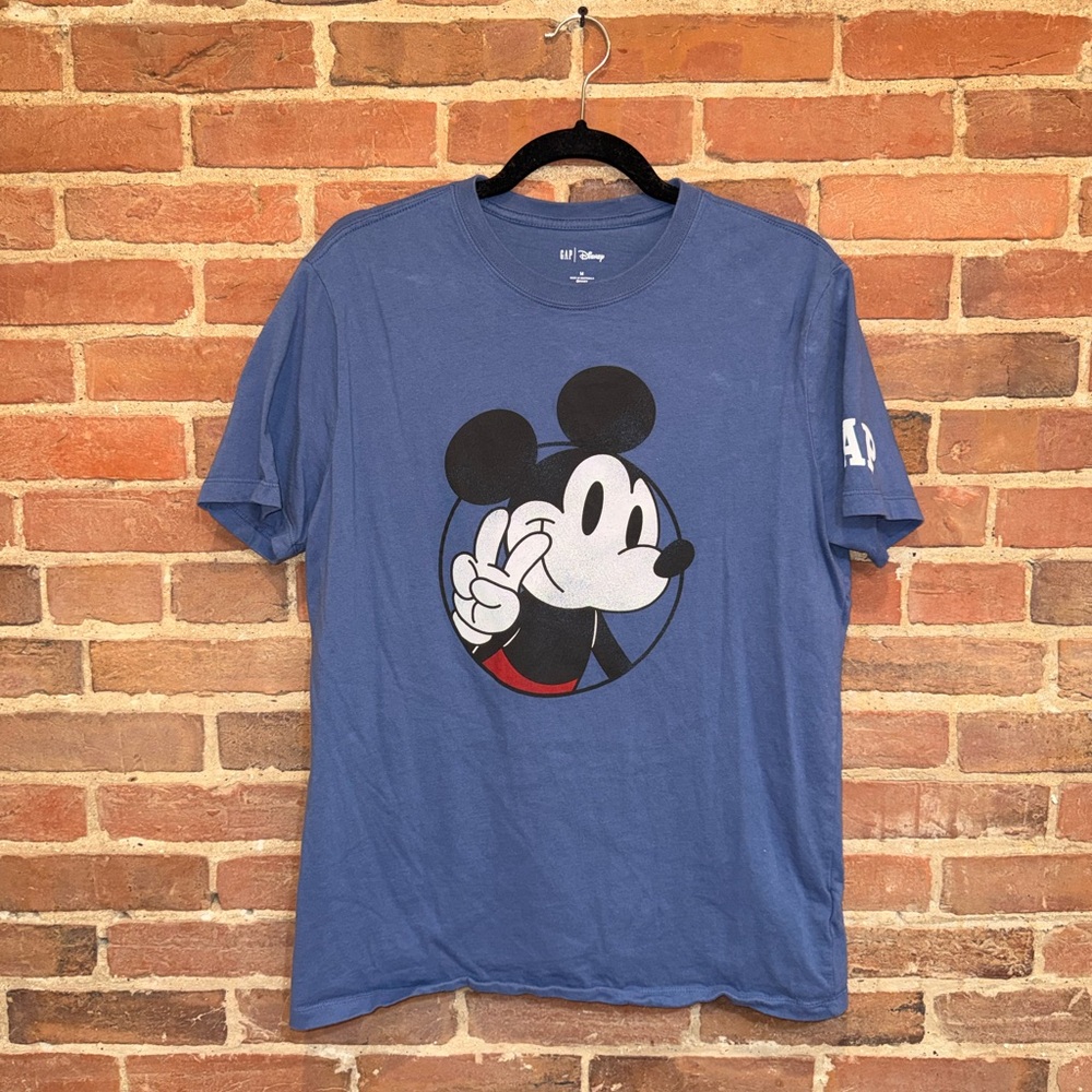 Disney Blue Mickey Mouse Peace Sign Short Sleeve Tee
